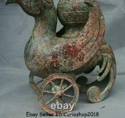 15.6 Old Chinese Bronze Ware Dynasty Birds Zun Bouteille Vase Navire Sacrificiel