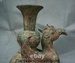 15.6 Old Chinese Bronze Ware Dynasty Birds Zun Bouteille Vase Navire Sacrificiel