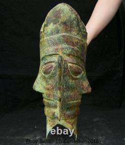 15.6 Rare Antique Vieux Chinois Bronze Dynastie Sanxingdui Personnes Statue De Tête