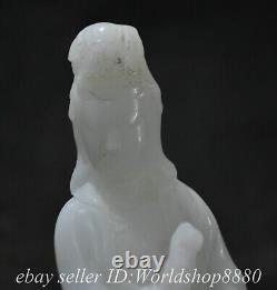 15.6 Vieux Chinois Blanc Jade Sculpté Kwan-yin Guan Yin Déesse Dragon Statue