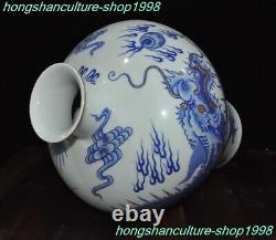 15chinois En Porcelaine Bleue Et Blanche Gilt Dragon Zun Cup Pot De Bouteille Vase Statue