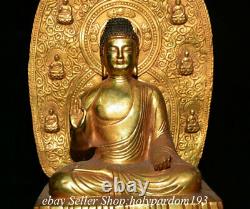 16.4 Vieux Bronze Chinois Marqué Gilt Shakyamuni Amitabha Bouddha Backlight Statue