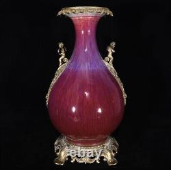 16.6 Qing Qianlong Vase De Bouteille D'anges En Cuivre De Porcelaine De Verre Chinois Marqué