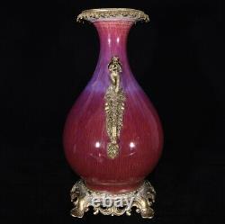 16.6 Qing Qianlong Vase De Bouteille D'anges En Cuivre De Porcelaine De Verre Chinois Marqué