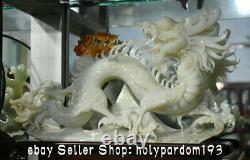 16.8 Chinois Blanc Naturel Xiu Jade Carving Fengshui 12 Zodiaque Année Dragon