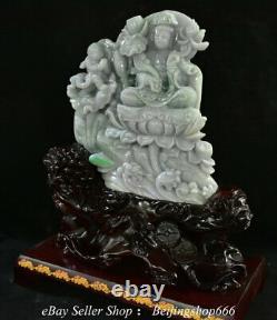 16.8 Émeraude Naturelle Chinoise Jade Jadeite Guan Yin Déesse Tongzi Statue