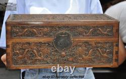 16 Ancien coffre à bijoux en bois de Huanghuali sculpté de dragon chinois