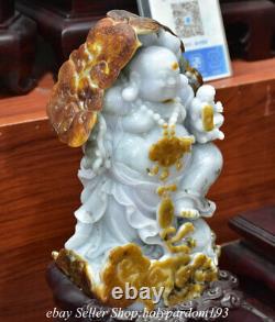 17.4 Chinois Top Glace Emerald Jade Jadeite Happy Laugh Maitreya Bouddha Statue