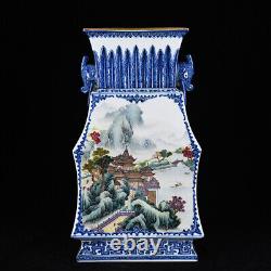 17.7 Porcelaine Chinoise Qing Dynastie Qianlong Marque Rose Paysage Vase