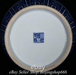 17.8 Yongzheng Marqué Chinois Bleu Blanc Porcelaine Dragon Bat Vase De Bouteille
