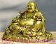 17 Ancienne Statue Chinoise En Cuivre Doré Du Bouddha Maitreya Riant Et Heureux Avec Des Lingots De Richesse Yuanbao