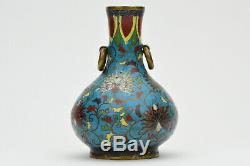 18 19 Chinois Qing Ming Cloisonné Petit Scholars Vase Poignées Anneau