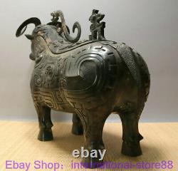 18.4 Boutique Old Chinese Bronze Dynasty Rhinoceros Zun Bateau De Boisson