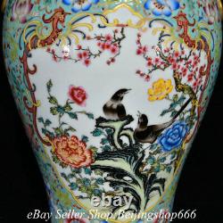 18.4 Qinalong Chinese Marquée Famille Rose Fleur De Porcelaine Paire De Vase Phoenix