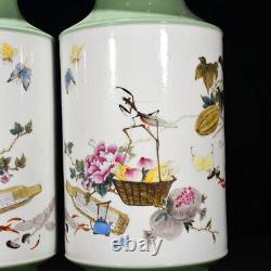 18.5 Ancienne Dynastie Chinoise De Porcelaine Une Paire Famille Rose Pivoine Insecte Fruit Vase
