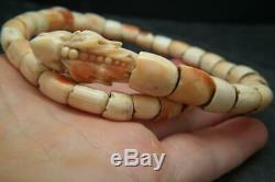18 Antique Rare / 19ème C Chinois Sculpté Corail / Conch Shell Dragon Bracelet
