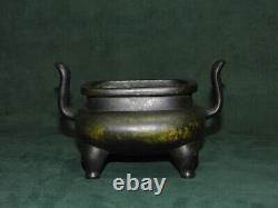 18ème Siècle Chine Antique Antique Bronze Brûleur D'encens Noir Collection Rare