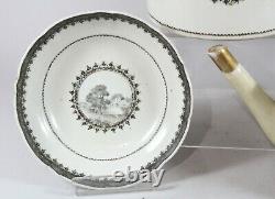 18th Century Chinese Export European Gilt Grisaille Poêles À Thé En Porcelaine & Saucer