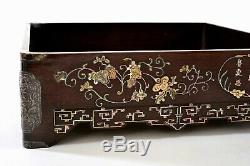 1900 Bois Chinois Boxwood Argent Nacre Inlay Plateau Thé Calligraphie