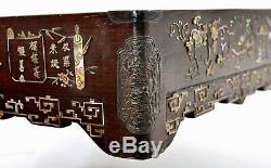 1900 Bois Chinois Boxwood Argent Nacre Inlay Plateau Thé Calligraphie