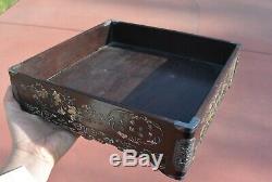 1900 Bois Chinois Boxwood Argent Nacre Inlay Plateau Thé Calligraphie