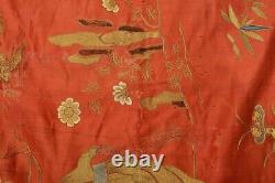 1900 Chinese Broderie En Soie Fil D'or Panneau Éléphant Textile As Is Vidéo