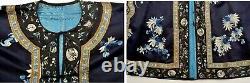 1900's Chinese Blue Silk Brodery Lady's Robe Jacket Forbidden Stitch Flower