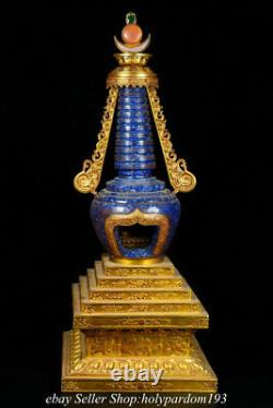 19.2 Chinen Bronze Or 24k Gilt Lapis Lazuli Bouddha Stupa Pagode Tour Statue