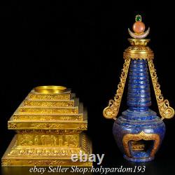 19.2 Chinen Bronze Or 24k Gilt Lapis Lazuli Bouddha Stupa Pagode Tour Statue