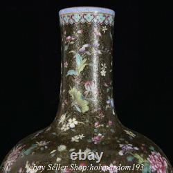 19.2 Qianlong Marqué Chinois Émail Couleur Porcelaine Fleur Vase Bouteille Tongzi