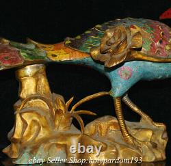 19.2 Vieux Bronze Chinois Cloisonne Fengshui Animal Peacock Statue Sculpture