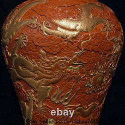 19.4 Qianlong Marqué Vieux Chinois Vitriol Rouge Porcelaine Dragon Plum Vase De Bouteille