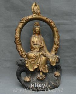 19 Ancien Bouddhisme Chinois Du Cuivre Kwan-yin Guan Yin Déesse Statue Sculpture