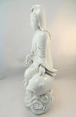 19 Antique C. Porcelaine Chinoise Dehua Guanyin Statue & Poisson Blanc De Chine 11