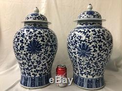 19c / 20e Siècle Paire De Pot De Gingembre En Porcelaine Blanc Bleu Chinois Vases 20 Haute