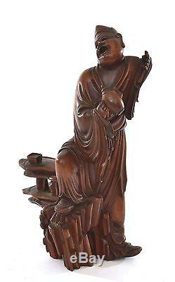 19c Chinois Buis En Bois Sculpté Sculpté Sculpture Bouddha Moine Louhan Figure Figurine