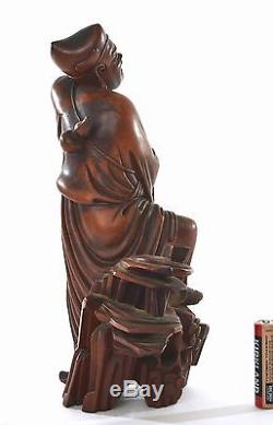 19c Chinois Buis En Bois Sculpté Sculpté Sculpture Bouddha Moine Louhan Figure Figurine