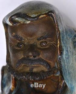 19c Chinois Jun Yao Flambe Glaçage Shiwan Mudman Bouddha Daruma Figurine