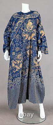 19ème Siècle Antique Chine Chinoise Broderie Robe De Soie D’été Blue Dragon