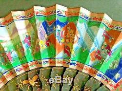 19ème Siècle Chine Chinoise Canton Cent Visages Laque Papier Fan Avec La Boîte