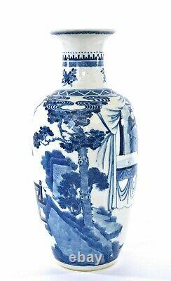 19ème Siècle Chinois Bleu Et Blanc Vase En Porcelaine Scholar Figurine 35cm