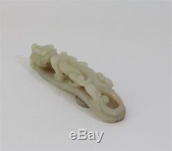 19ème Siècle Chinois Qing Jade Néphrite Sculpté Sculpté Dragon Ceinture Boucle Crochet