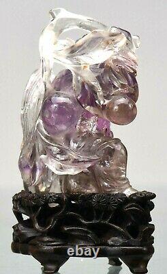 19ème Siècle Sculpté À La Main Améthyste Cristal De Roche Chine Immortel Bouddha Figurine