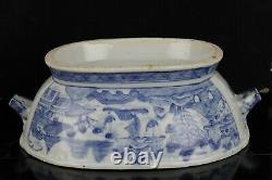 19ème Siècle Traie Chinoise Antique Export Porcelaine Bleu Et Blanc Canton
