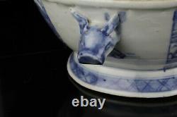 19ème Siècle Traie Chinoise Antique Export Porcelaine Bleu Et Blanc Canton