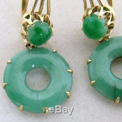 1,35 Paire De Jaune D'or Chinois 19k & Green Jadeite Boucles D'oreilles Jade (8,9 Grammes)