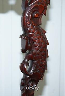 1 De 2 Lampes En Bois Debout Sol Dragon 1920 La Main Chinoise Sculpté Vue Partielle Set