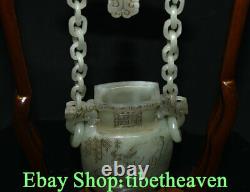 20.8 Vieux Chinois Hetian Jade Carving Dynasty Chaînes De Moutons Bouteille De Vin