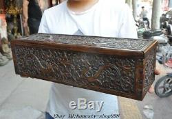 20 Vieux Chinois Huanghuali Bois Sculpté Boîte De Dragon Totem Stockage Coffre Au Trésor