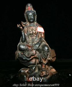 25cm Vieux Bronze Chinois Kwan-yin Guan Yin Boddhisattva Statue Sculpture
